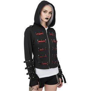 Sexy Dynamite London SDL Safety Pin Hoodie Y2K Goth Punk Black Juniors L Women S
